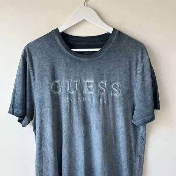 GUESS Men’s Acid Washed Tonal Logo Appliqué Crewneck Short Sleeve T-Shirt Casual - Picture 2 of 9